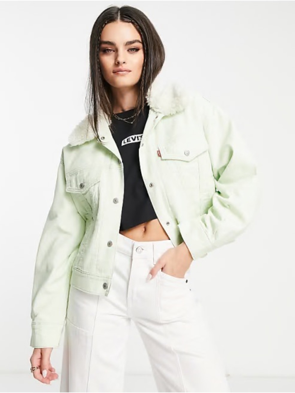 Levi’s Baby Cropped Corduroy Trucker Jacket Classic Lime Green Fall Winter Coat